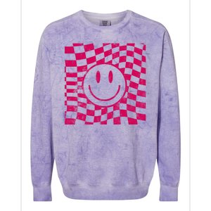 Pink Smile Checkered Retro Colorblast Crewneck Sweatshirt