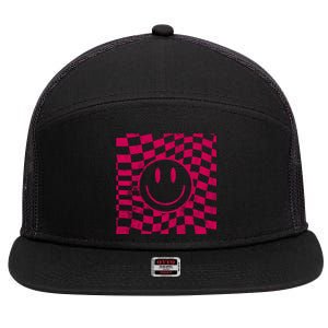 Pink Smile Checkered Retro 7 Panel Mesh Trucker Snapback Hat