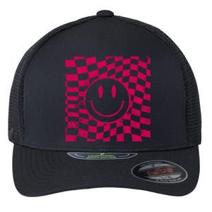 Pink Smile Checkered Retro Flexfit Unipanel Trucker Cap