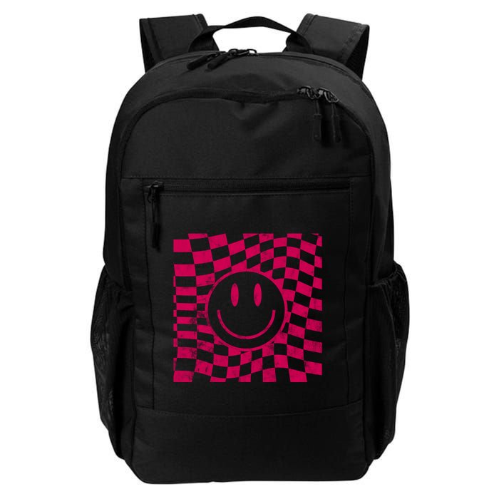 Pink Smile Checkered Retro Backpack