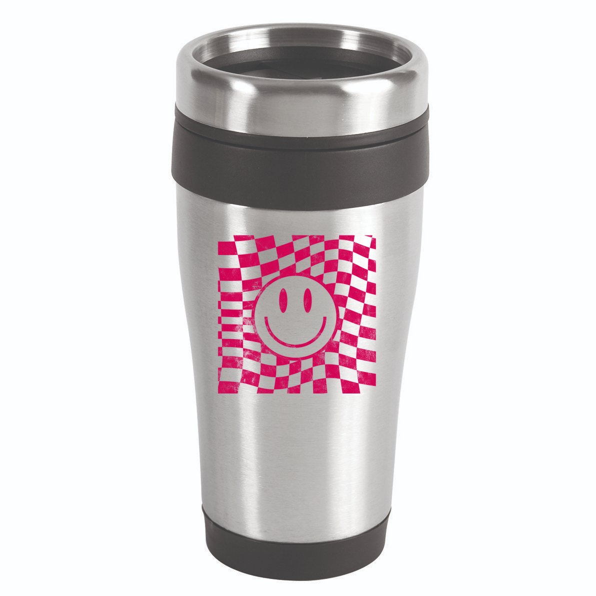 Pink Smile Checkered Retro 16oz Travel Tumbler