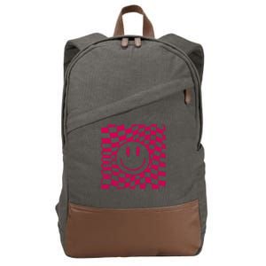 Pink Smile Checkered Retro Cotton Canvas Backpack