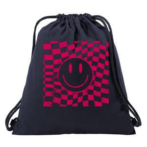 Pink Smile Checkered Retro Drawstring Bag