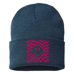 Pink Smile Checkered Retro Sustainable Knit Beanie