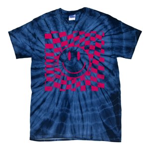 Pink Smile Checkered Retro Tie-Dye T-Shirt