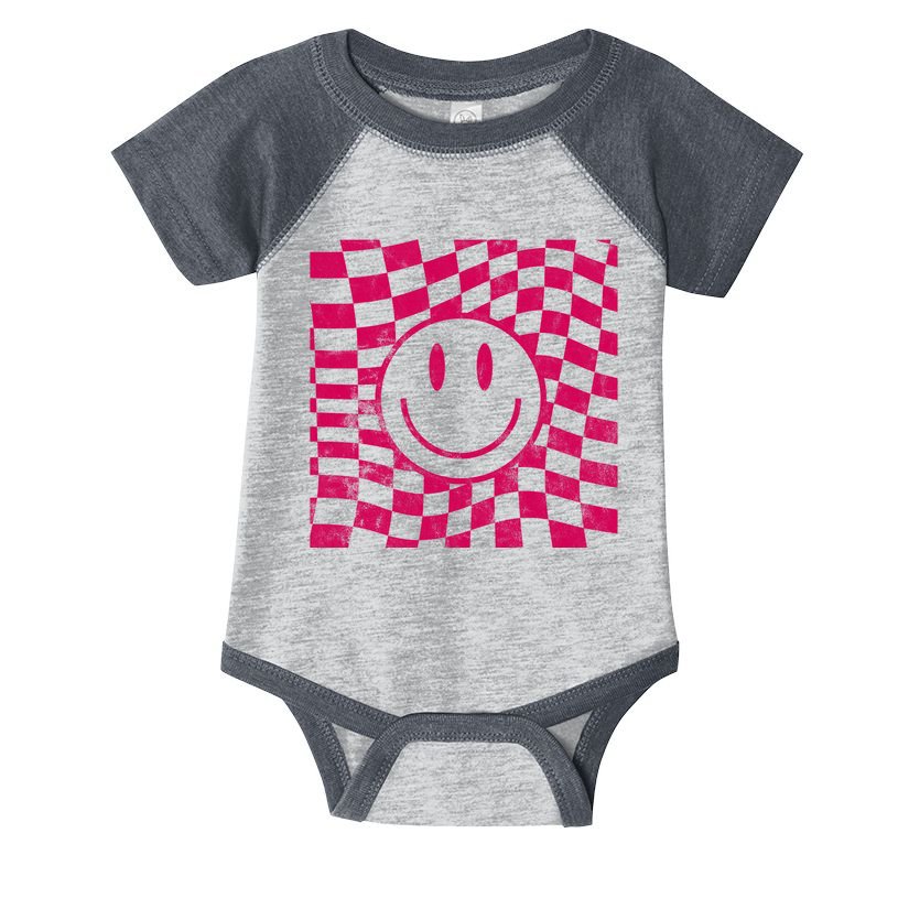 Pink Smile Checkered Retro Infant Baby Jersey Bodysuit
