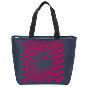 Pink Smile Checkered Retro Zip Tote Bag