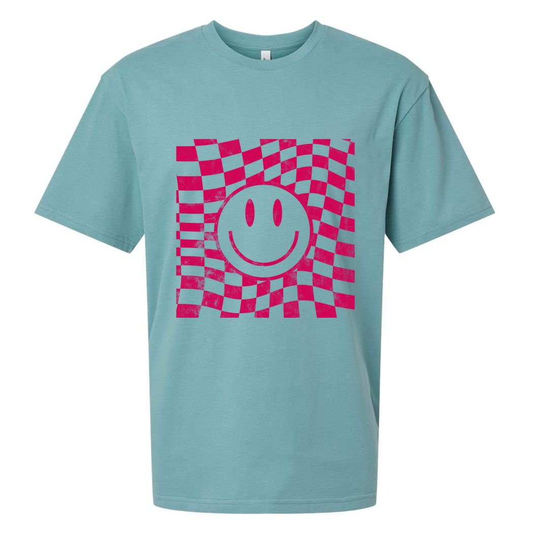 Pink Smile Checkered Retro Sueded Cloud Jersey T-Shirt