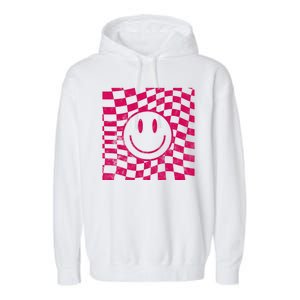 Pink Smile Checkered Retro Garment-Dyed Fleece Hoodie