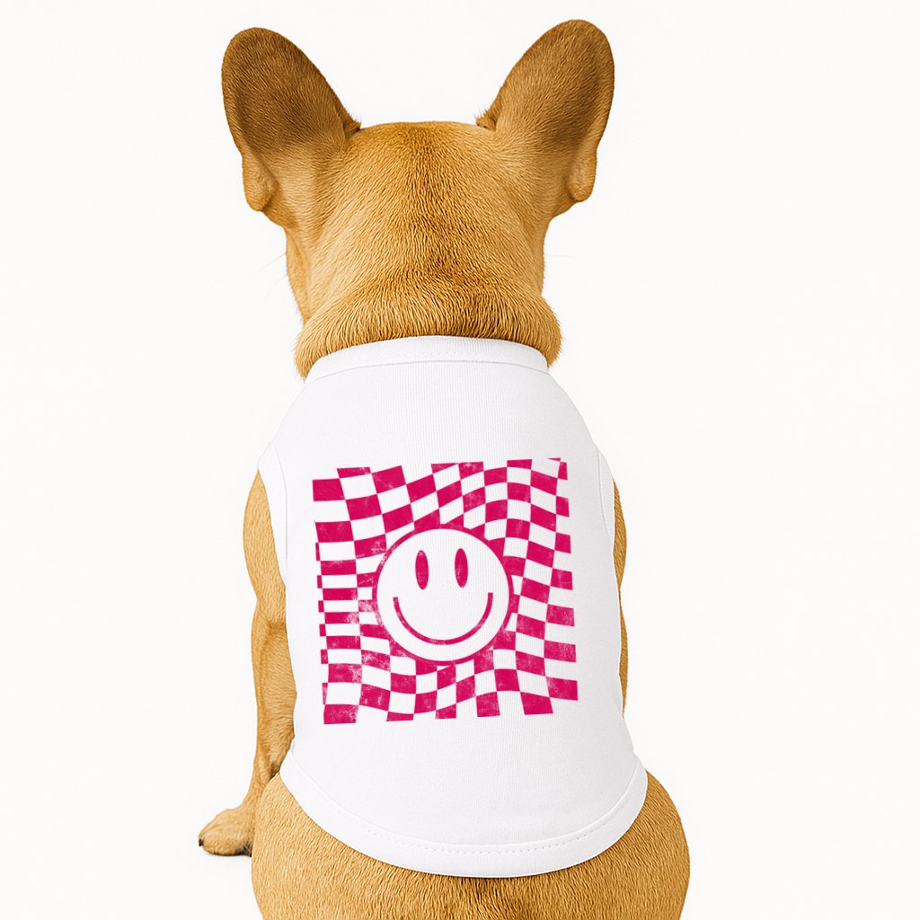 Pink Smile Checkered Retro Doggie Tank