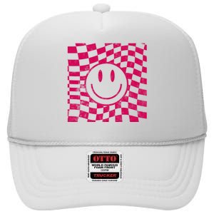 Pink Smile Checkered Retro High Crown Mesh Back Trucker Hat