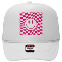 Pink Smile Checkered Retro High Crown Mesh Back Trucker Hat