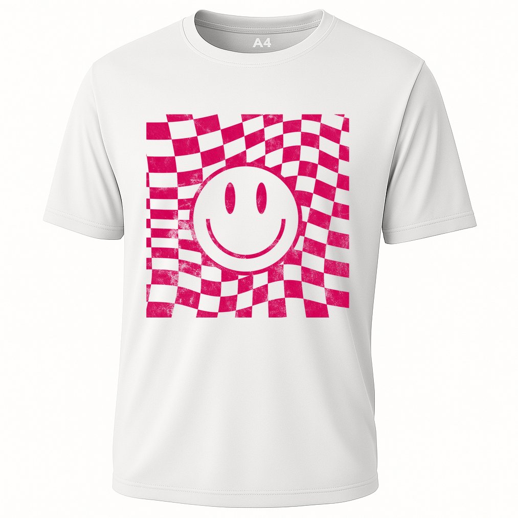Pink Smile Checkered Retro Performance Shirt