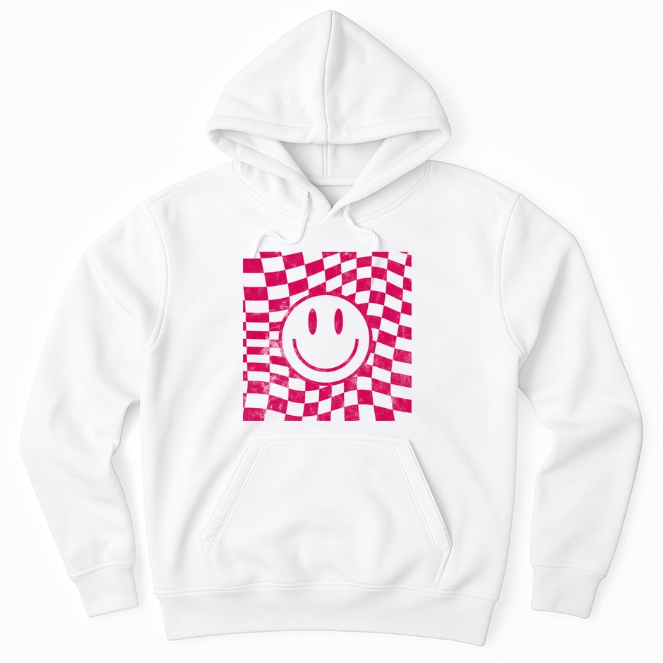 Pink Smile Checkered Retro Hoodie