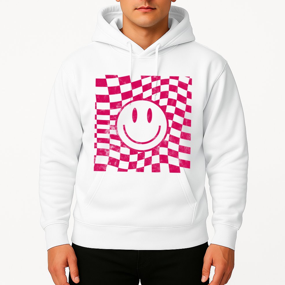 Pink Smile Checkered Retro Hoodie