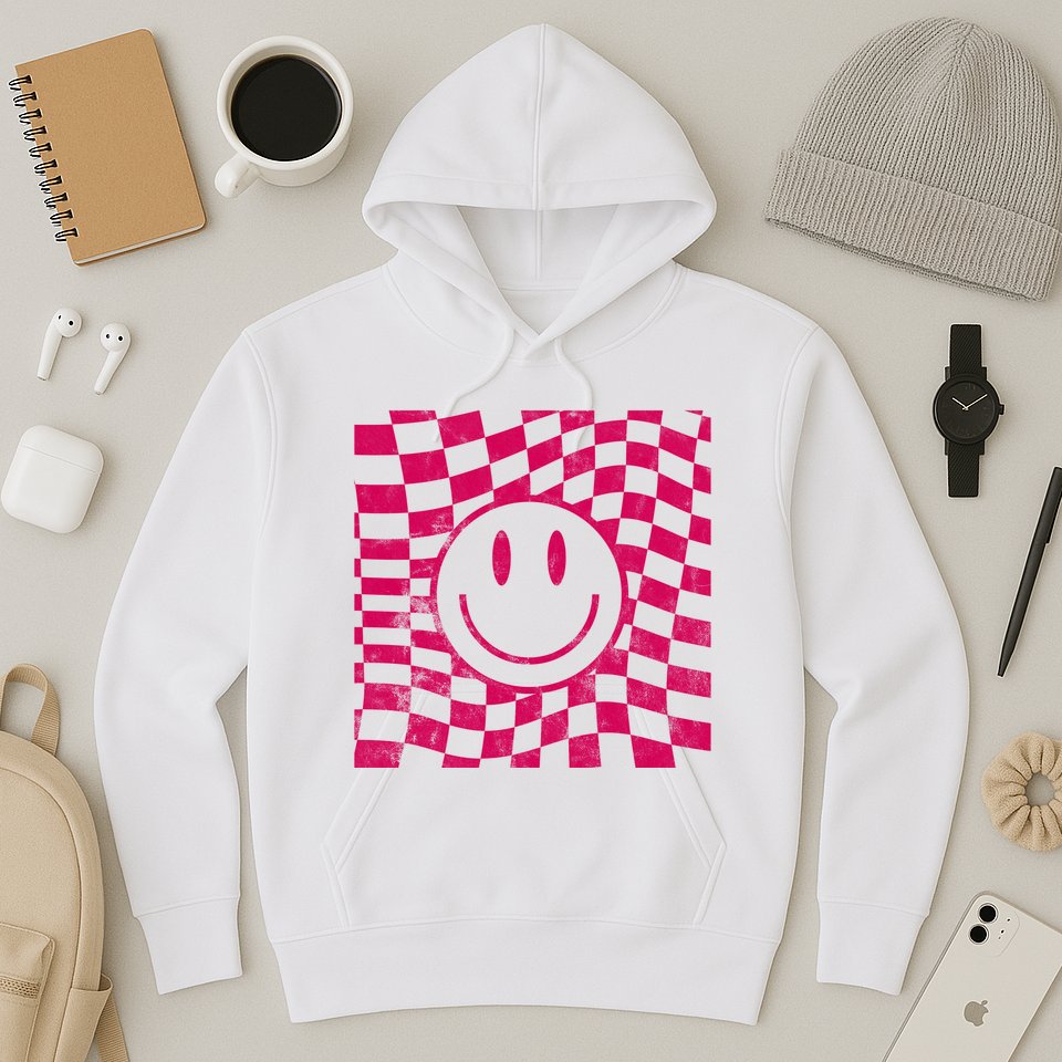 Pink Smile Checkered Retro Hoodie