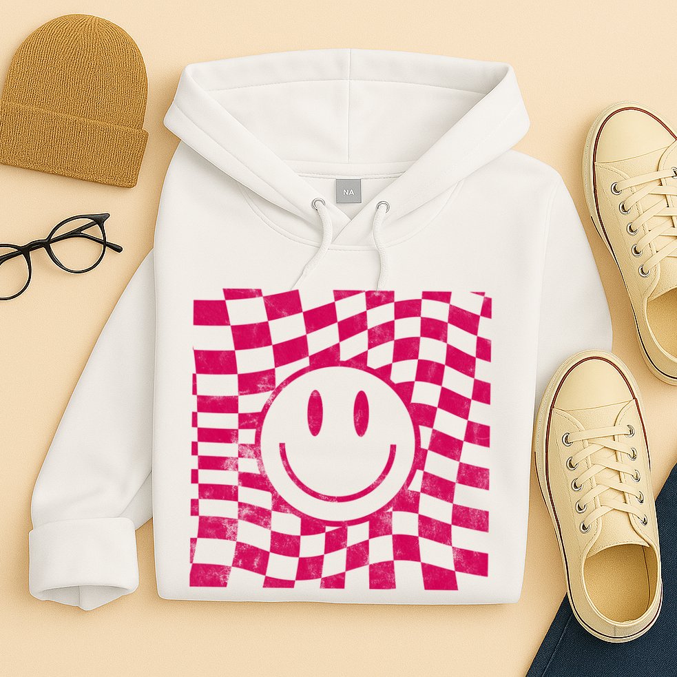 Pink Smile Checkered Retro Hoodie