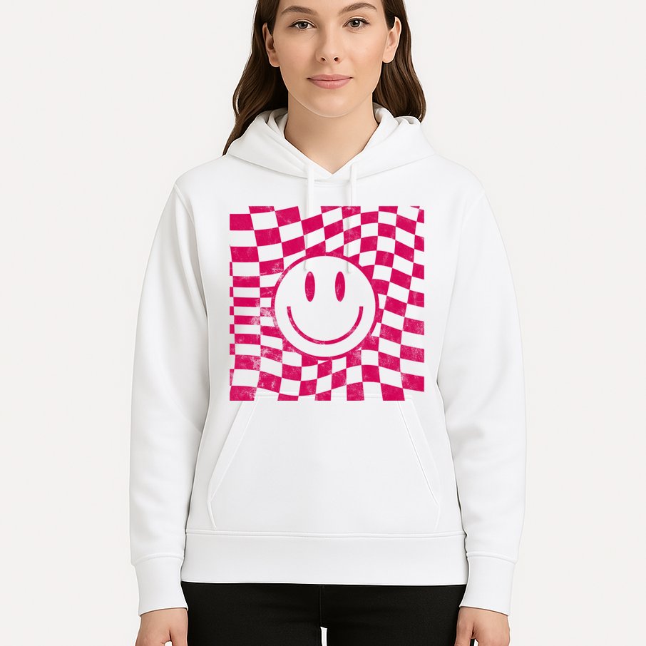 Pink Smile Checkered Retro Hoodie