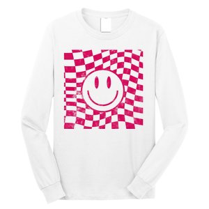 Pink Smile Checkered Retro Long Sleeve Shirt