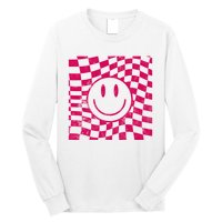 Pink Smile Checkered Retro Long Sleeve Shirt