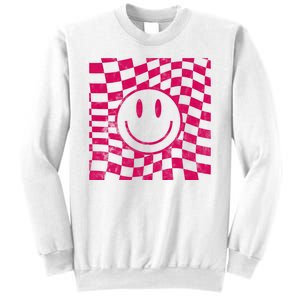 Pink Smile Checkered Retro Sweatshirt