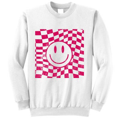 Pink Smile Checkered Retro Sweatshirt