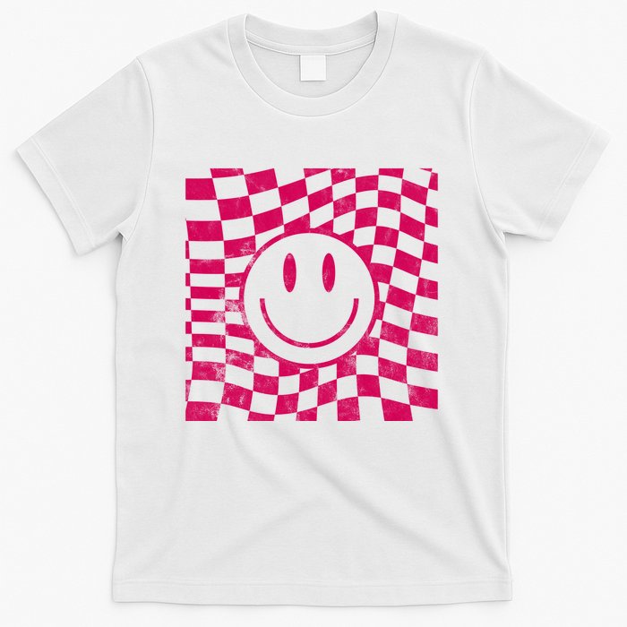Pink Smile Checkered Retro T-Shirt