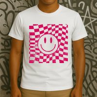 Pink Smile Checkered Retro T-Shirt