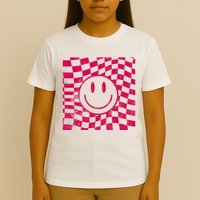 Pink Smile Checkered Retro T-Shirt