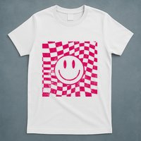 Pink Smile Checkered Retro T-Shirt
