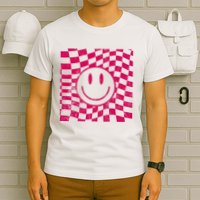 Pink Smile Checkered Retro T-Shirt