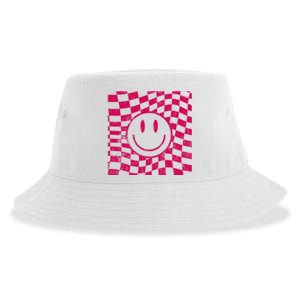 Pink Smile Checkered Retro Sustainable Bucket Hat