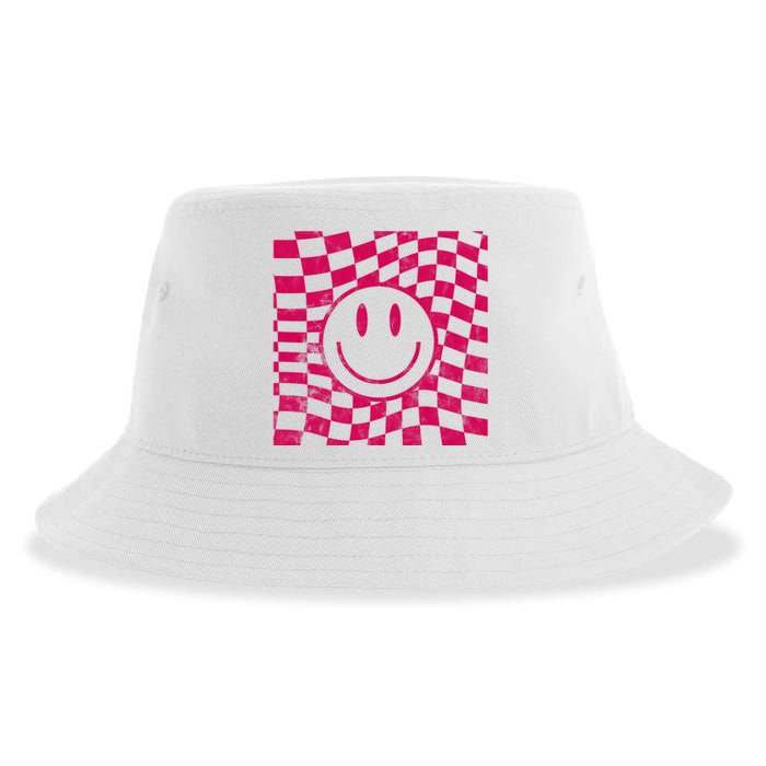 Pink Smile Checkered Retro Sustainable Bucket Hat