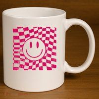 Pink Smile Checkered Retro 11oz C Handle Ceramic Mug