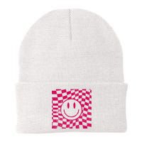 Pink Smile Checkered Retro Knit Cap Winter Beanie