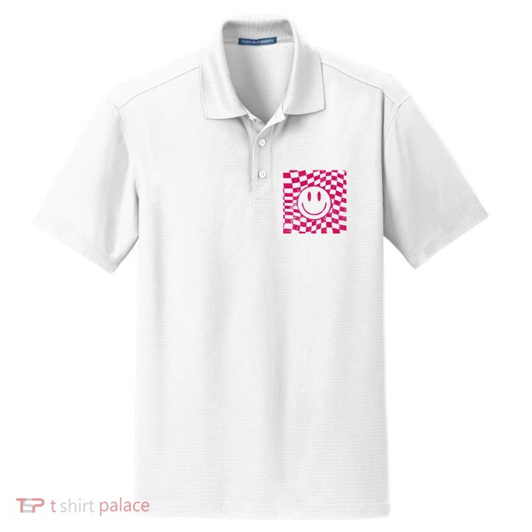 Pink Smile Checkered Retro Dry Zone Grid Polo