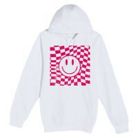 Pink Smile Checkered Retro Premium Pullover Hoodie