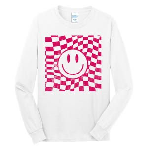 Pink Smile Checkered Retro Tall Long Sleeve T-Shirt