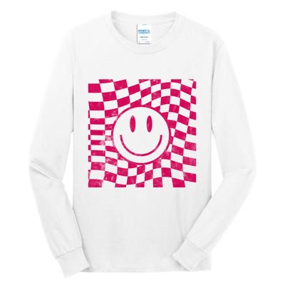 Pink Smile Checkered Retro Tall Long Sleeve T-Shirt