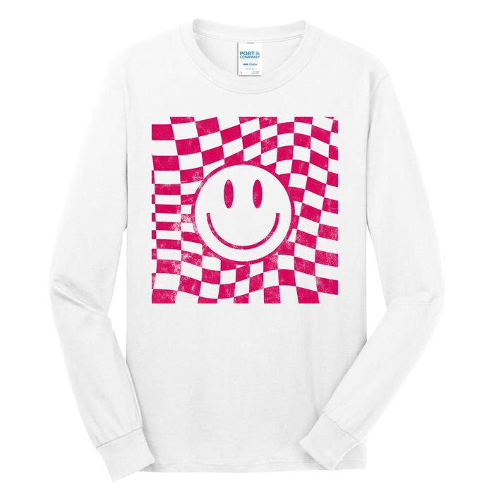 Pink Smile Checkered Retro Tall Long Sleeve T-Shirt