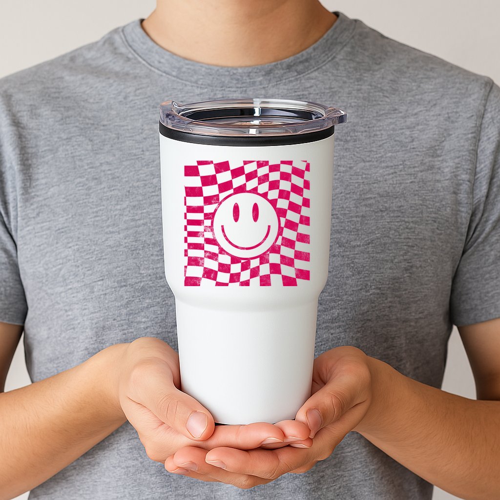 Pink Smile Checkered Retro Tumbler
