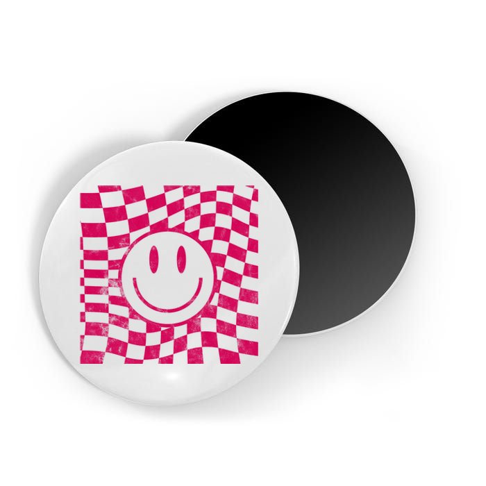 Pink Smile Checkered Retro Magnet