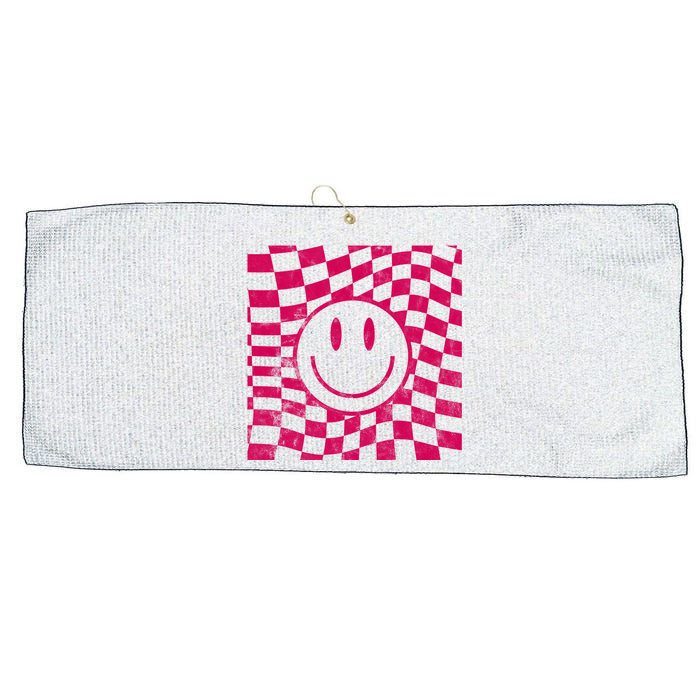 Pink Smile Checkered Retro Large Microfiber Waffle Golf Towel