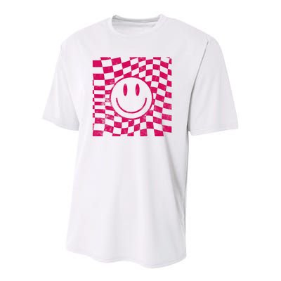 Pink Smile Checkered Retro Youth Performance Sprint T-Shirt