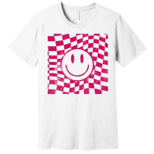 Pink Smile Checkered Retro Premium T-Shirt