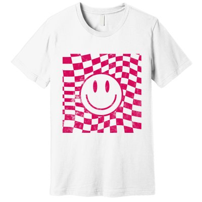 Pink Smile Checkered Retro Premium T-Shirt