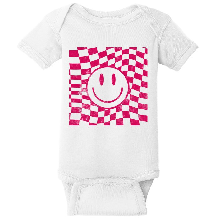 Pink Smile Checkered Retro Baby Bodysuit