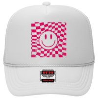 Pink Smile Checkered Retro Trucker Hat