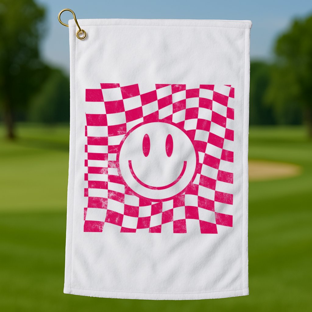 Pink Smile Checkered Retro Golf Towel