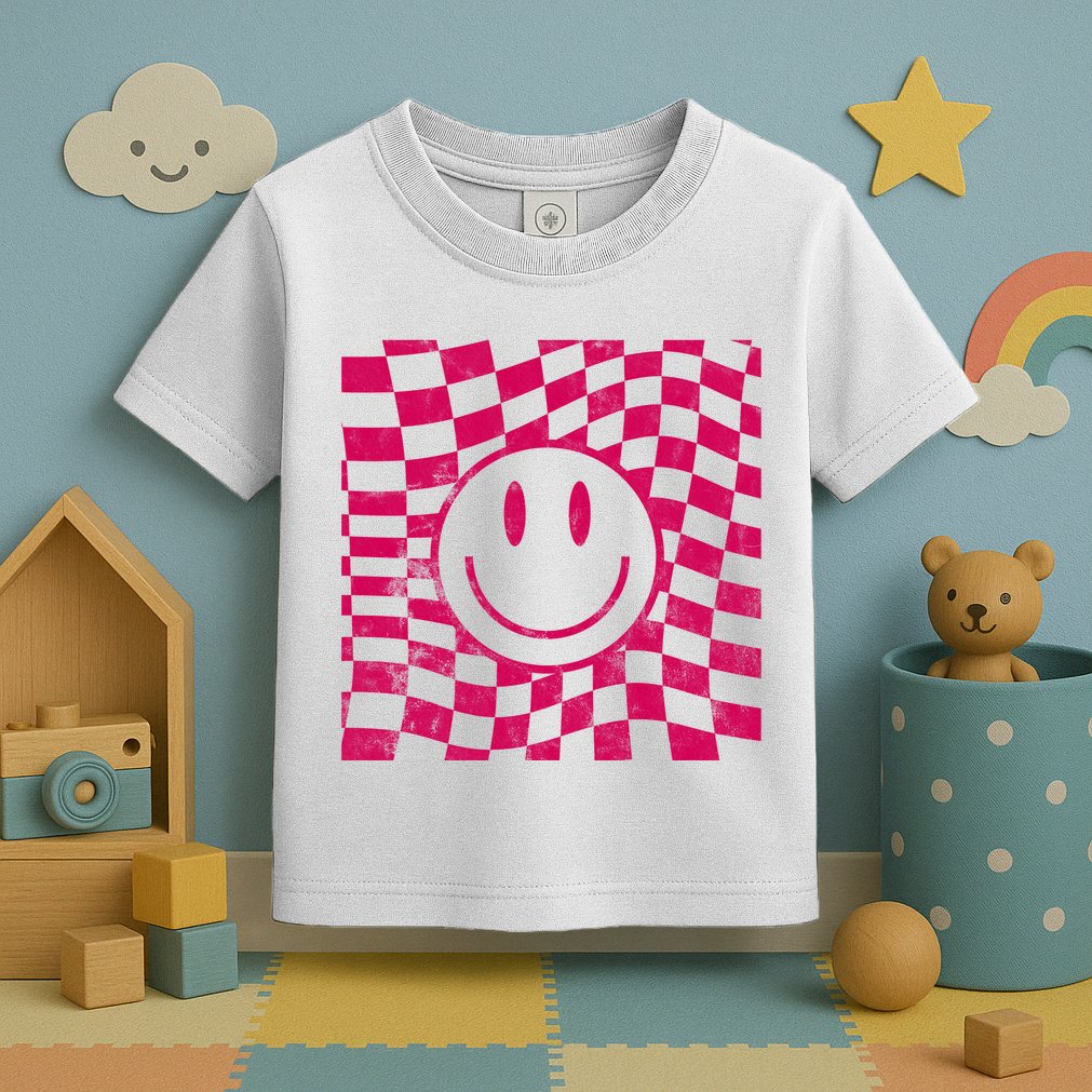 Pink Smile Checkered Retro Toddler T-Shirt